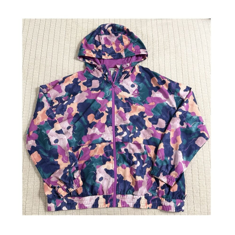 Reebok Women’s XL Camo Windbreaker Jacket Hooded Full Zip Lightweight
